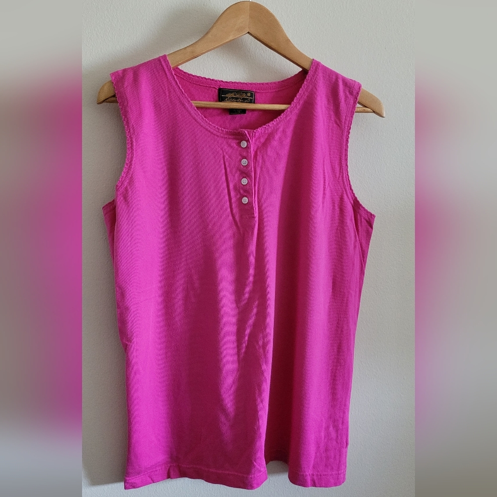 Eddie Bauer 4 Button Cotton Tank Top, Women's L, Pink
